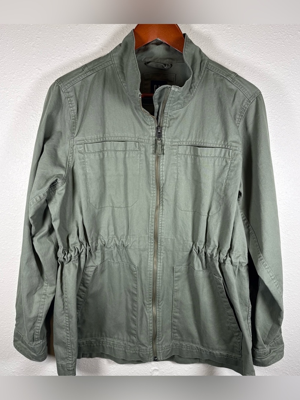 GAP Women's Army Green Utility Jacket Full Zip Snap Drawstring Waist Size L